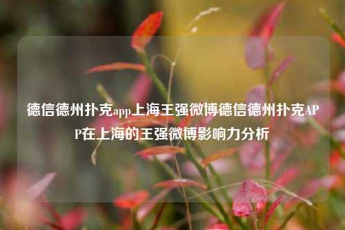 德信德州扑克app上海王强微博德信德州扑克APP在上海的王强微博影响力分析