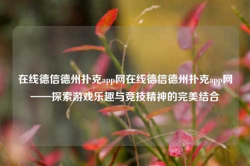 在线德信德州扑克app网在线德信德州扑克app网——探索游戏乐趣与竞技精神的完美结合