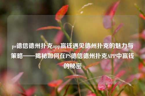 ps德信德州扑克app赢钱遇见德州扑克的魅力与策略——揭秘如何在PS德信德州扑克APP中赢钱的秘密
