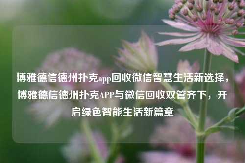博雅德信德州扑克app回收微信智慧生活新选择，博雅德信德州扑克APP与微信回收双管齐下，开启绿色智能生活新篇章