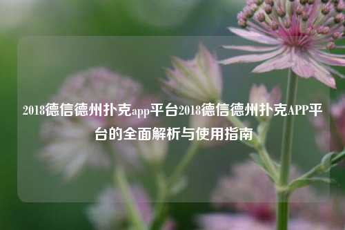 2018德信德州扑克app平台2018德信德州扑克APP平台的全面解析与使用指南