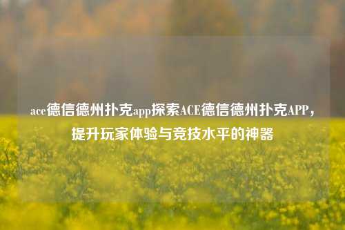 ace德信德州扑克app探索ACE德信德州扑克APP，提升玩家体验与竞技水平的神器