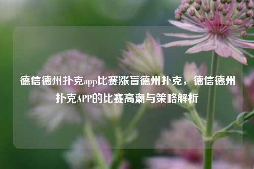 德信德州扑克app比赛涨盲德州扑克，德信德州扑克APP的比赛高潮与策略解析