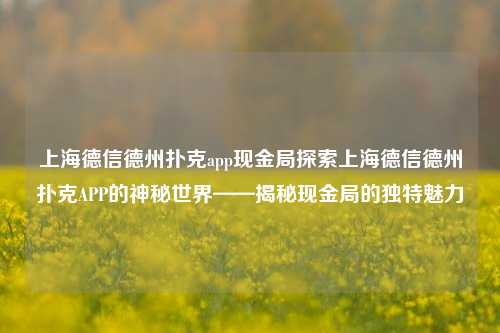 上海德信德州扑克app现金局探索上海德信德州扑克APP的神秘世界——揭秘现金局的独特魅力