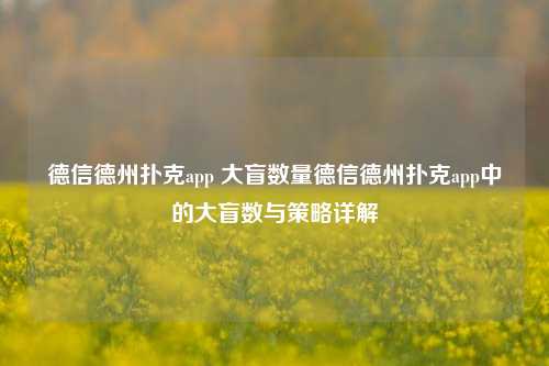 德信德州扑克app 大盲数量德信德州扑克app中的大盲数与策略详解