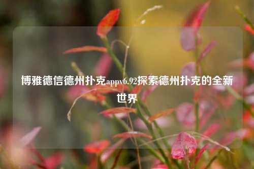 博雅德信德州扑克appv6.92探索德州扑克的全新世界