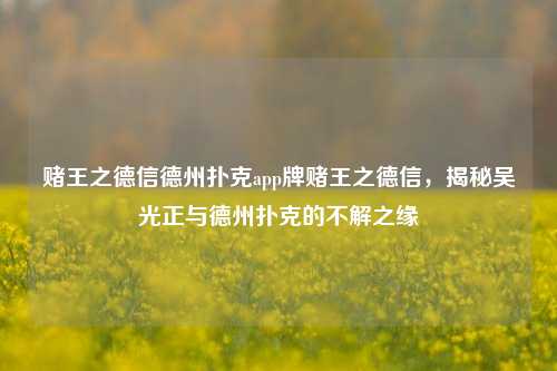 赌王之德信德州扑克app牌赌王之德信，揭秘吴光正与德州扑克的不解之缘