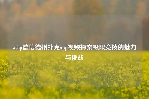 wsop德信德州扑克app视频探索极限竞技的魅力与挑战