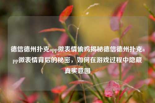 德信德州扑克app微表情偷鸡揭秘德信德州扑克app微表情背后的秘密，如何在游戏过程中隐藏真实意图