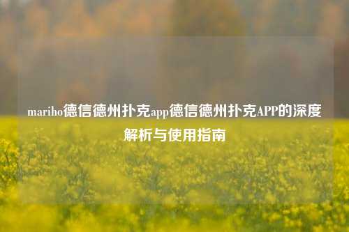 mariho德信德州扑克app德信德州扑克APP的深度解析与使用指南