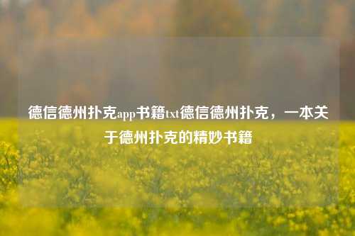 德信德州扑克app书籍txt德信德州扑克，一本关于德州扑克的精妙书籍