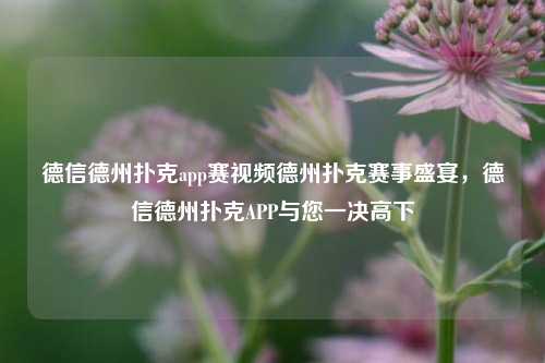 德信德州扑克app赛视频德州扑克赛事盛宴，德信德州扑克APP与您一决高下