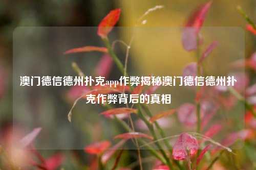 澳门德信德州扑克app作弊揭秘澳门德信德州扑克作弊背后的真相