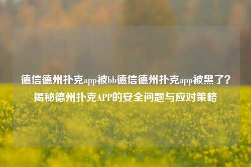 德信德州扑克app被bb德信德州扑克app被黑了？揭秘德州扑克APP的安全问题与应对策略
