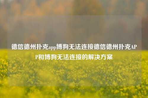 德信德州扑克app博狗无法连接德信德州扑克APP和博狗无法连接的解决方案