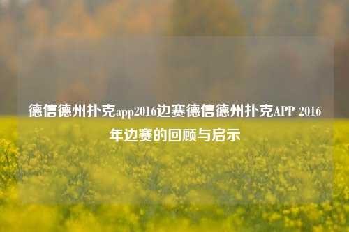 德信德州扑克app2016边赛德信德州扑克APP 2016年边赛的回顾与启示