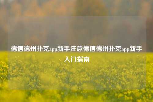 德信德州扑克app新手注意德信德州扑克app新手入门指南