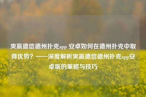 爽赢德信德州扑克app 安卓如何在德州扑克中取得优势？——深度解析爽赢德信德州扑克app安卓版的策略与技巧