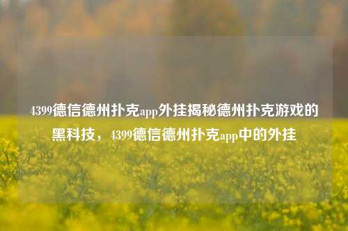 4399德信德州扑克app外挂揭秘德州扑克游戏的黑科技，4399德信德州扑克app中的外挂