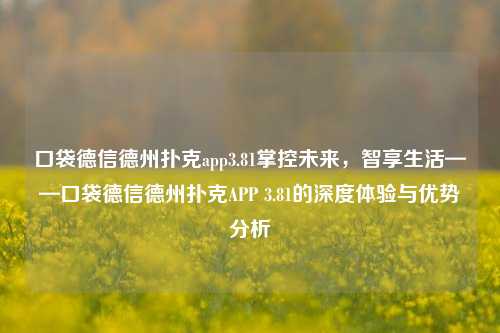 口袋德信德州扑克app3.81掌控未来，智享生活——口袋德信德州扑克APP 3.81的深度体验与优势分析