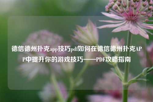 德信德州扑克app技巧pdf如何在德信德州扑克APP中提升你的游戏技巧——PDF攻略指南