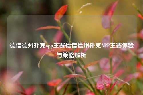 德信德州扑克app主赛德信德州扑克APP主赛体验与策略解析