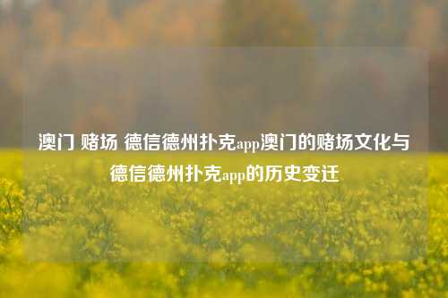澳门 赌场 德信德州扑克app澳门的赌场文化与德信德州扑克app的历史变迁