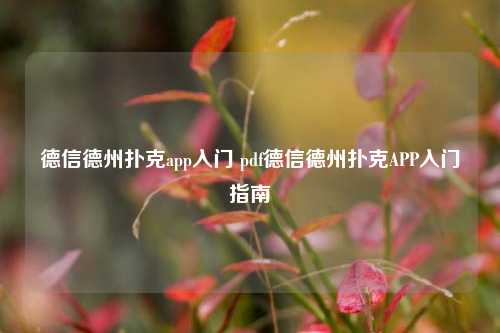 德信德州扑克app入门 pdf德信德州扑克APP入门指南
