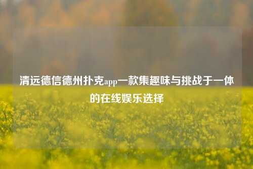 清远德信德州扑克app一款集趣味与挑战于一体的在线娱乐选择