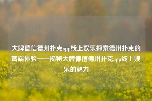 大牌德信德州扑克app线上娱乐探索德州扑克的高端体验——揭秘大牌德信德州扑克app线上娱乐的魅力