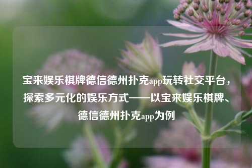 宝来娱乐棋牌德信德州扑克app玩转社交平台，探索多元化的娱乐方式——以宝来娱乐棋牌、德信德州扑克app为例