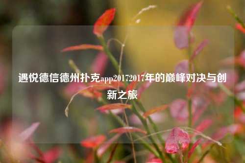 遇悦德信德州扑克app20172017年的巅峰对决与创新之旅
