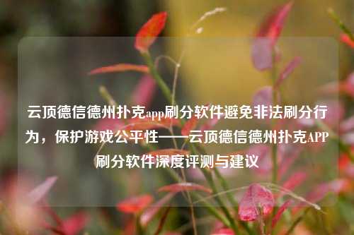 云顶德信德州扑克app刷分软件避免非法刷分行为，保护游戏公平性——云顶德信德州扑克APP刷分软件深度评测与建议