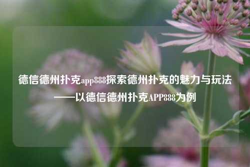 德信德州扑克app888探索德州扑克的魅力与玩法——以德信德州扑克APP888为例
