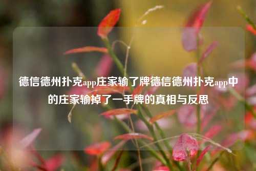 德信德州扑克app庄家输了牌德信德州扑克app中的庄家输掉了一手牌的真相与反思